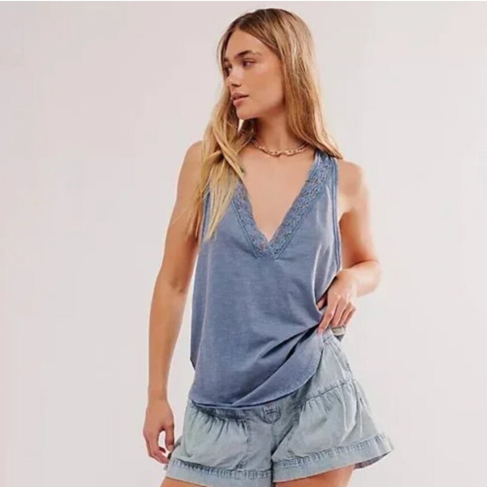 NEW💙Free People We The Free Mina Blue Racerback Tank Top Large